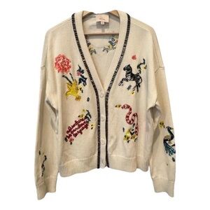 Cinq a Sept Nyla embroidered beaded animal cardigan in cream ivory